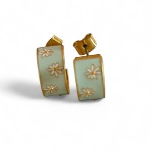 Gold and Green Floral Earrings